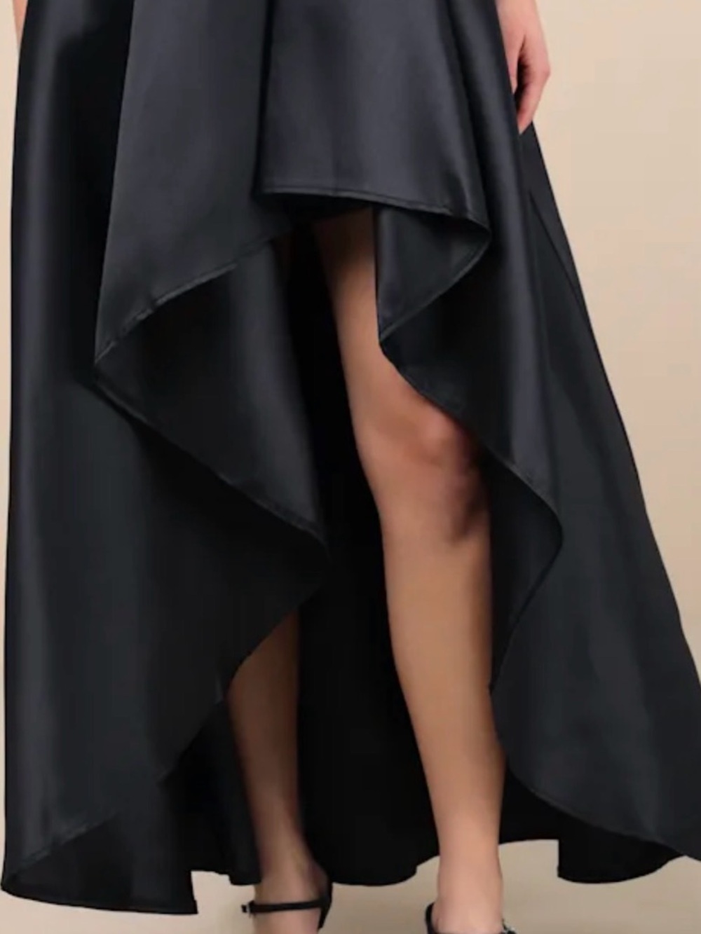 Lulus Elegant Black High-Low Satin and Chiffon Evening Gown Large - Picture 4 of 4